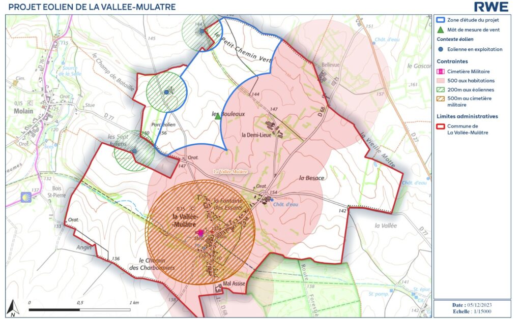 Carte des enjeux du projet éolien de la Vallée Mulâtre